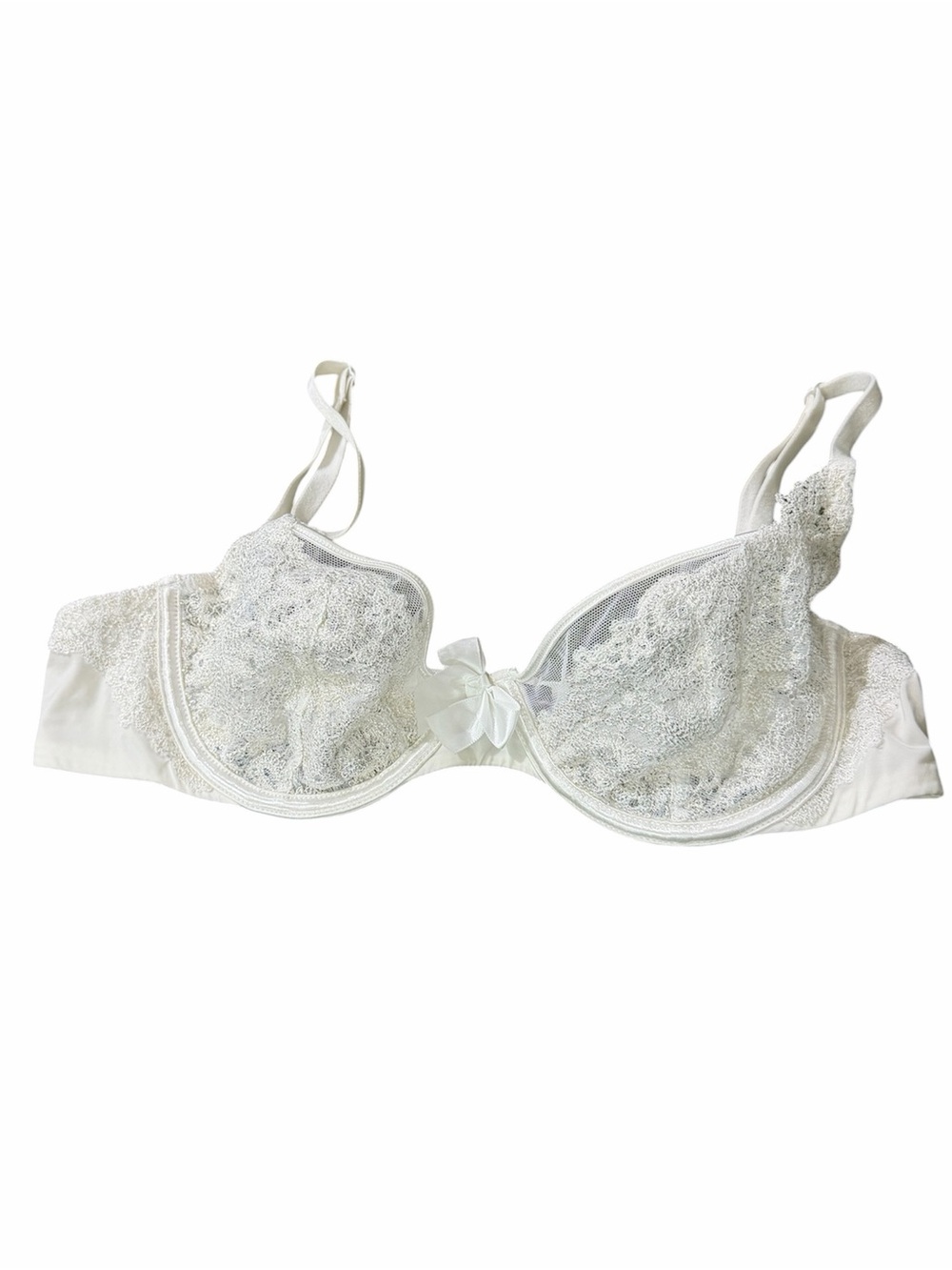 Victoria’s Secret White Lace Underwire Bra Size 34B Sheer Lingerie